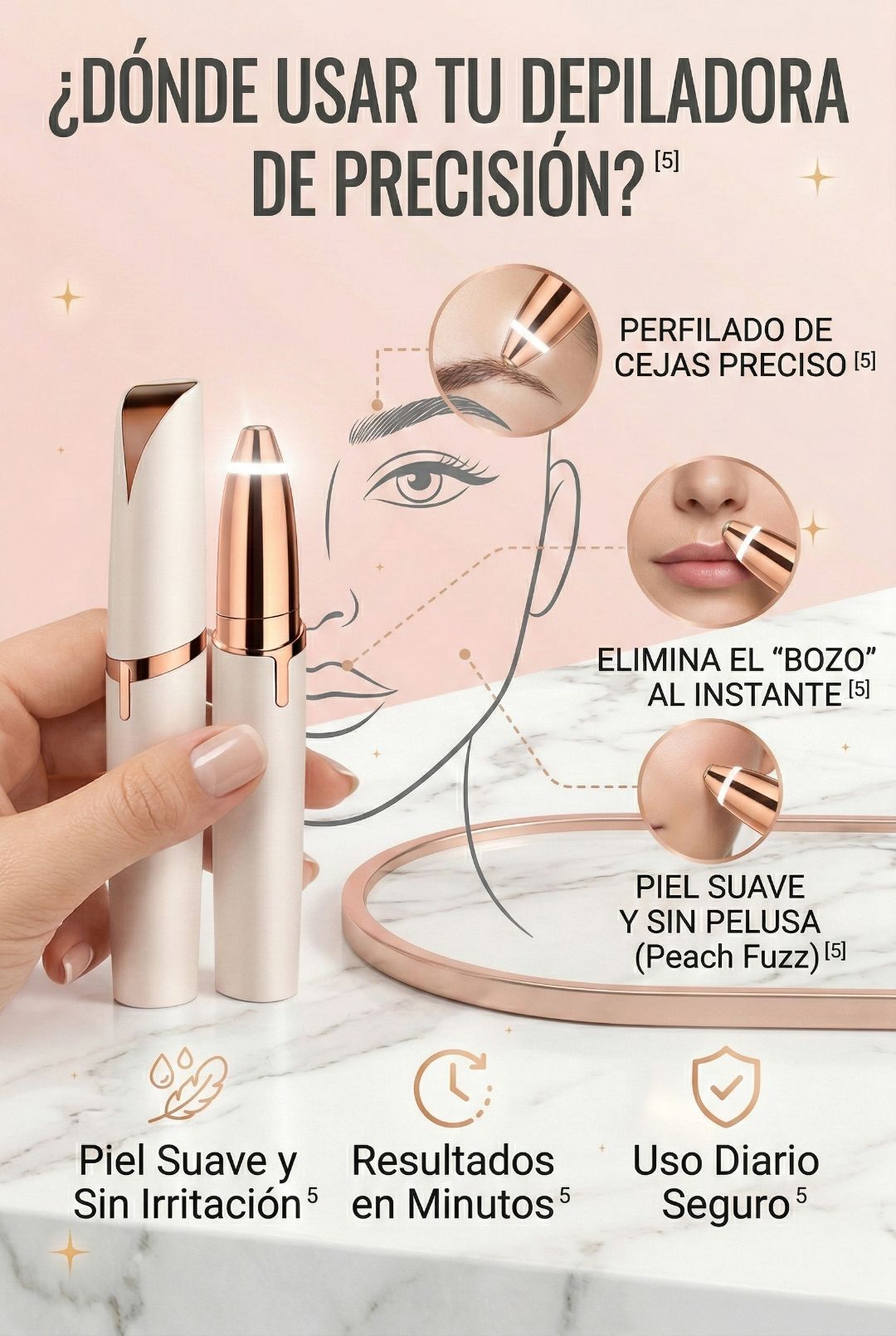 Depilador Facial Eléctrico Recargable con Luz LED