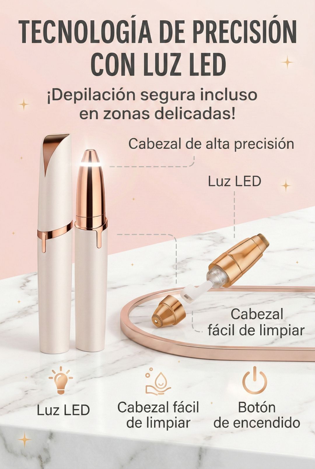 Depilador Facial Eléctrico Recargable con Luz LED